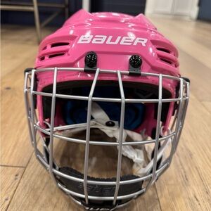Bauer Prodigy Youth Hockey Helmet Combo with Cage Pink One Season Use